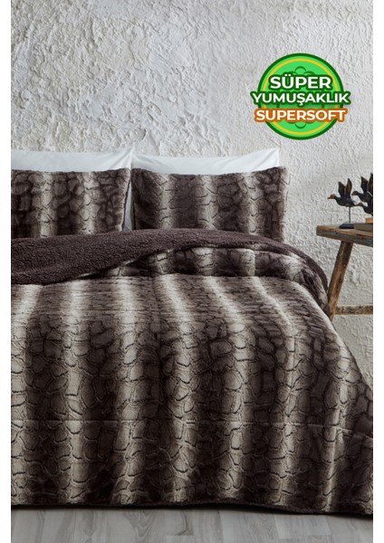 Evlen Home Collection Çift (Taraflı) Kişilik Kürk Yorgan Dolgulu Peluş Yumuşak Wellsoft Yatak Örtüsü 3 Parça Set Eter