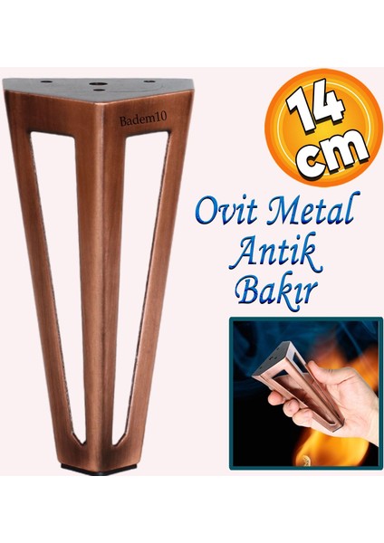 Ovit Açık Koltuk Baza Puf Kanepe Tv Ünite Masa Mobilya Ayağı Ayakları Metal Ayak 14 cm Antik Bakır