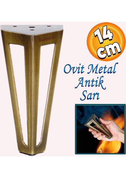 Ovit Açık Koltuk Baza Puf Kanepe Tv Ünite Masa Mobilya Ayağı Ayakları Metal Ayak 14 cm Antik Sarı