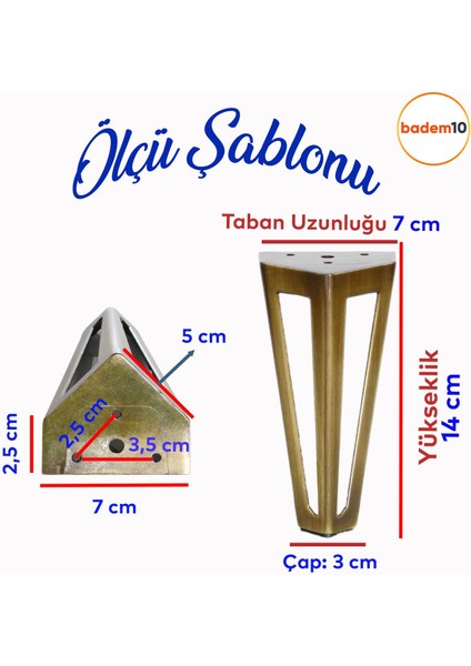 Ovit Açık Koltuk Baza Puf Kanepe Tv Ünite Masa Mobilya Ayağı Ayakları Metal Ayak 14 cm Antik Sarı