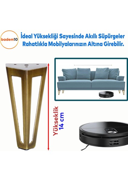 Ovit Açık Koltuk Baza Puf Kanepe Tv Ünite Masa Mobilya Ayağı Ayakları Metal Ayak 14 cm Antik Sarı