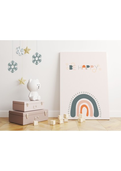 Be Happy Minimalist Kanvas Tablo - Bebek Odası Dekorasyon - Çocuk Odası Tablo