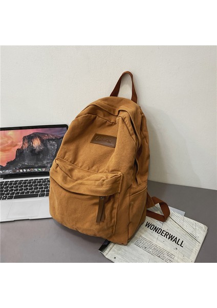 Yıkanmış Tuval Okul Çantası Kadın Kolej Lise Ortaokul Ins Japon Basit Büyük Kapasiteli Seyahat Sırt Çantası Erkek (Yurt Dışından)