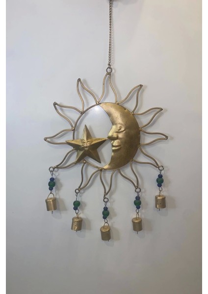 Deprem Zili Çanı Rüzgar Çanı Zili Feng Shui Hayat Ağacı Ay Yıldız Sembolü Komple 5 Metal Çanlı Bakır Büyük Boy Gold fırsatları