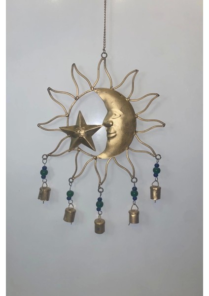 Deprem Zili Çanı Rüzgar Çanı Zili Feng Shui Hayat Ağacı Ay Yıldız Sembolü Komple 5 Metal Çanlı Bakır Büyük Boy Gold indirimleri