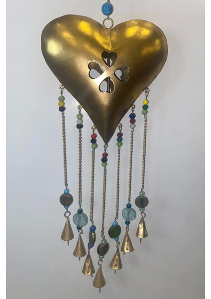 Deprem Zili Çanı Rüzgar Çanı Zili Feng Shui Hayat Ağacı Yaşam Çiçeği Kalp Sembolü Komple Metal Çanlı Bakır Büyük Boy Gold