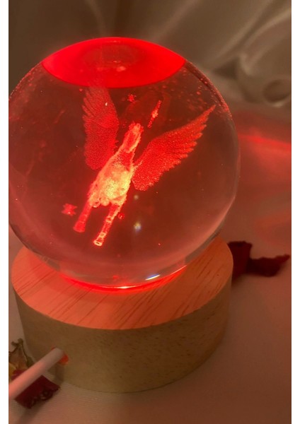 3D LED Işık Cam Küre Çok Işıklı Ahşap Unikorn Şahlanan At 6 cm Gece Lambası