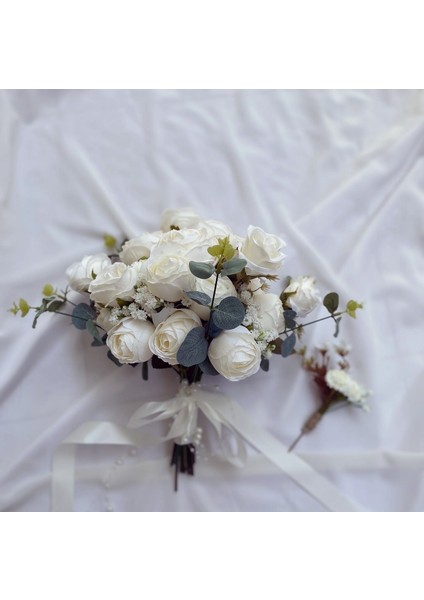Gelin Buketi Gelin Çiçeği El Çiçeği Kral Gül Okaliptüs Nikah Çiçeği Flowers Yyapay Çiçek