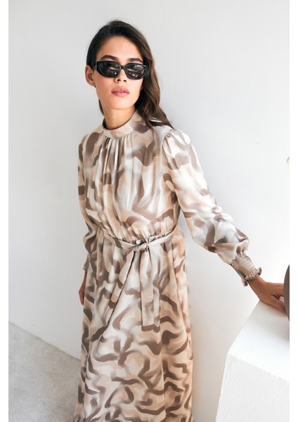 Soft Desenli Elbise - Bej modelleri