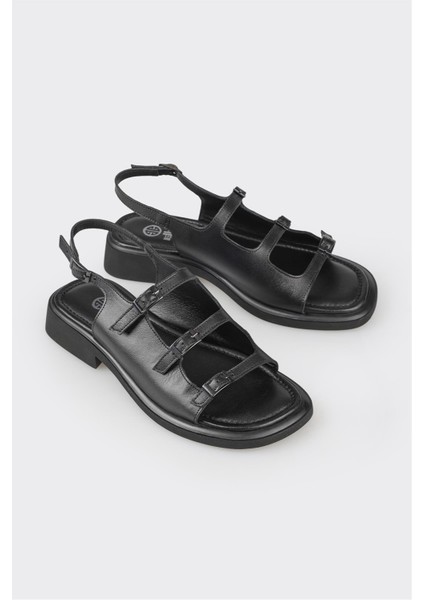 Siyah Deri Kadın Düz Sandalet fiyatları
