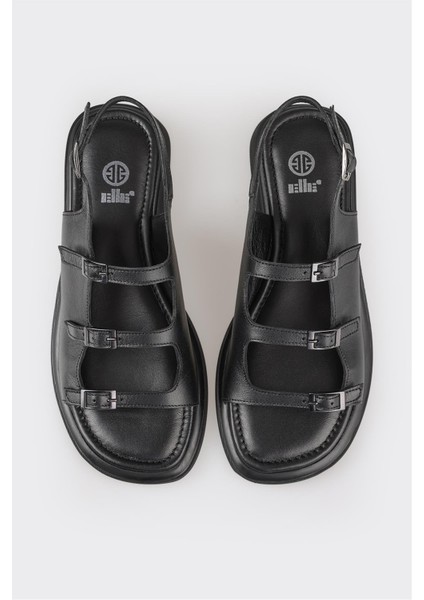 Siyah Deri Kadın Düz Sandalet fırsatları