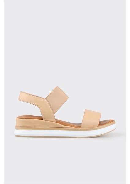 Naturel Deri Kadın Dolgu Topuk Sandalet