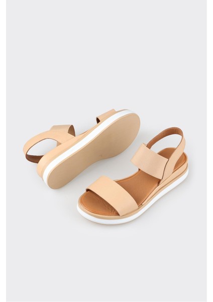 Naturel Deri Kadın Dolgu Topuk Sandalet modelleri