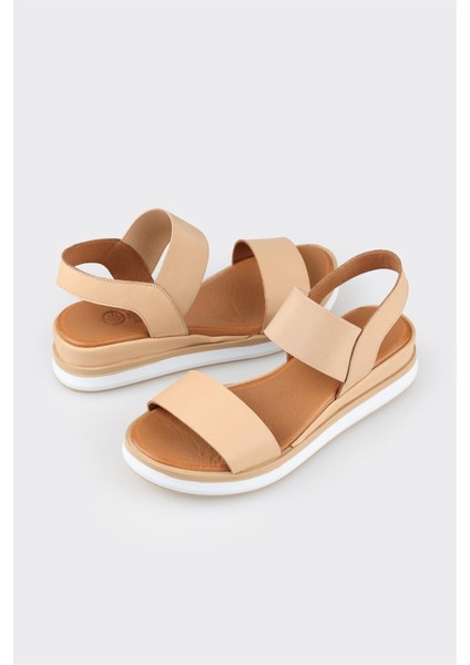 Naturel Deri Kadın Dolgu Topuk Sandalet fırsatları
