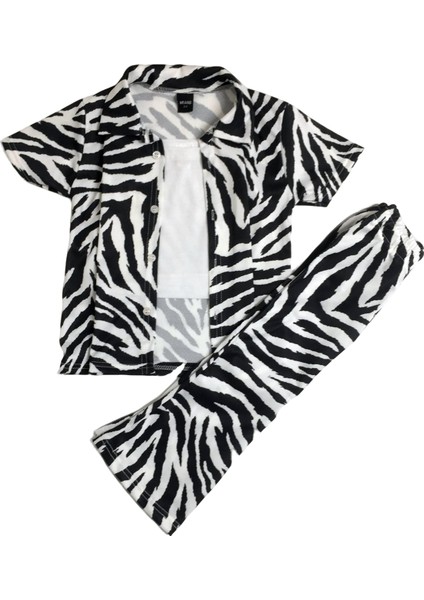 3-10 Yaş Zebra Desenli Kız Çocuk Üçlü Takım