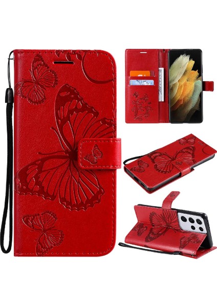Samsung Galaxy S21 Ultra Manyetik Kapak Flip Kickstand Pu Deri (Yurt Dışından)