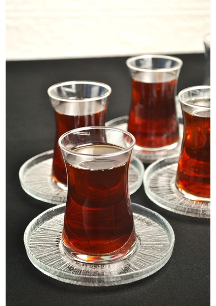 12 Parça Paşabahçe Heybeli Çay Bardağı ve Rexy Çay Tabağı- Çay Takımı