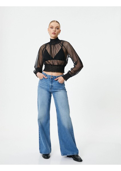 4Sak80006Ek 999 Siyah Kadın Polyester Jersey Uzun Kollu Bluz