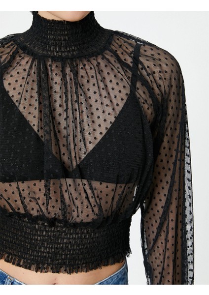 4Sak80006Ek 999 Siyah Kadın Polyester Jersey Uzun Kollu Bluz modelleri