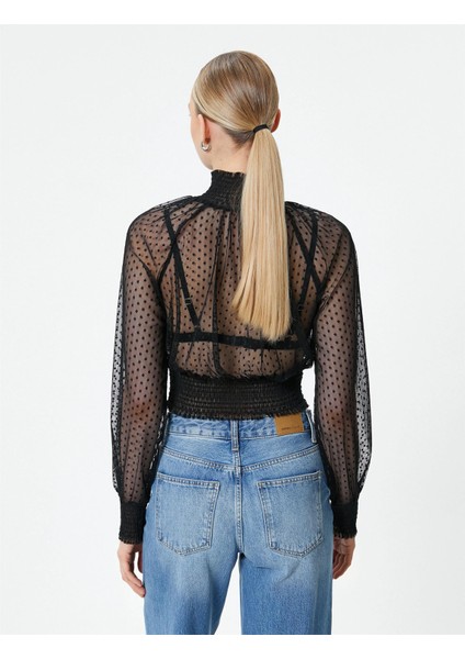 4Sak80006Ek 999 Siyah Kadın Polyester Jersey Uzun Kollu Bluz fırsatları