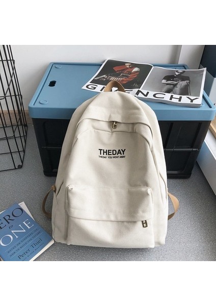 Üniversite Öğrencisi Keten Sırt Çantası Hong Kong Tarzı Düz Renk Basit Büyük Kapasiteli Rahat Sırt Çantası (Yurt Dışından)