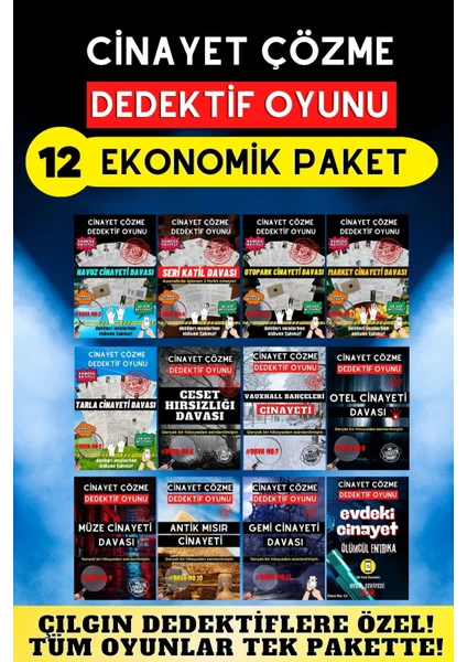 12'Li Paket Cinayet Çözme - Ekonomik Paket Dedektif Oyunu - Çözülmeyen Davalar - Katil Kim Oyunu