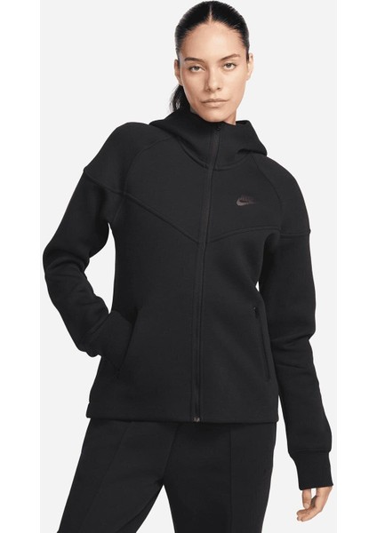 Nike Sportswear Tech Fleece Windrunner Siyah Kadın Fermuarlı Kapüşonlu Üst FB8338-010