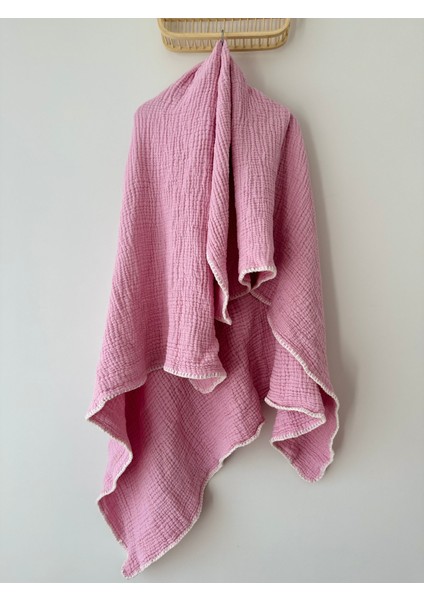 Pembe 4 Katlı Müslin Çok Amaçlı Örtü | Bataniye | Havlu | Bebek & Çocuk Pamuk 100X120CM