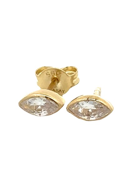 Damla Swarovski Taşlı Modern Tarz Yeşil Altın Küpe