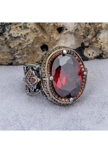 Kırmızı Taşlı 925 Gümüş Erkek Yüzük fiyatları