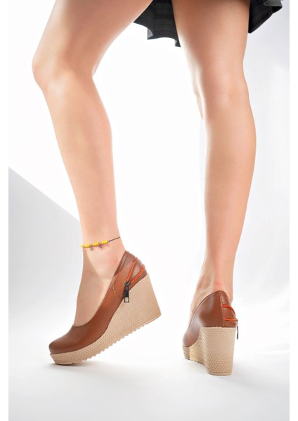 Dolgu Topuk Taba Cilt Kadın Ayakkabı modelleri