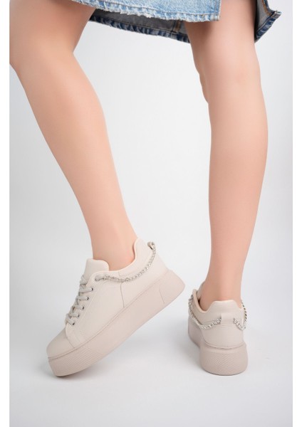 Dolgu Topuk Krem Kadın Ayakkabı modelleri