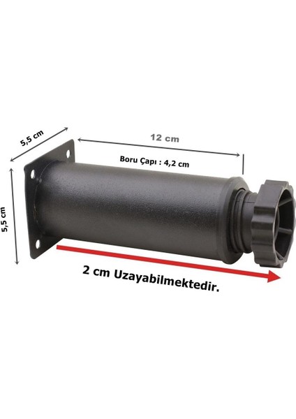 Metal 12 cm Özel Mat Siyah Boyalı Ayarlı Mobilya Koltuk Ayağı