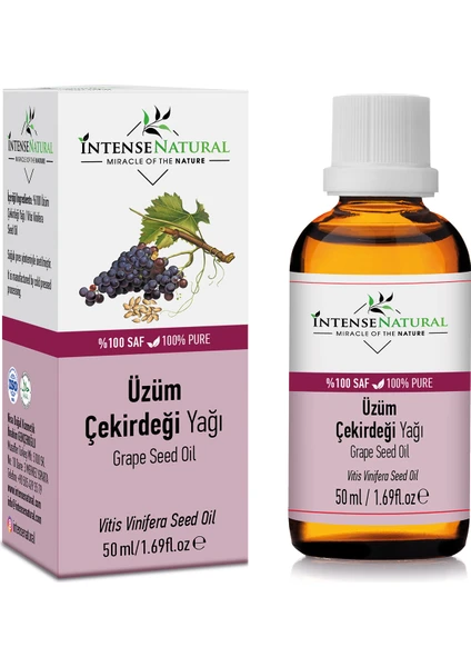 Intense Natural Üzüm Çekirdeği Yağı Soğuk Sıkım 50 ml %100 Saf ve Doğal Grape Seed Oil