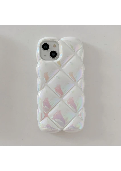 Vip Case iPhone 15  Uyumlu Kabartma Desenli 3D Darbe Emici Ultra Sağlam Pufy Kılıf Beyaz