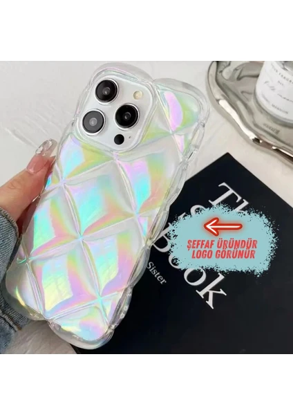 Vip Case iPhone 15 Pro Max Uyumlu Kabartma Desenli 3D Darbe Emici Ultra Sağlam Pufy Kılıf Şeffaf