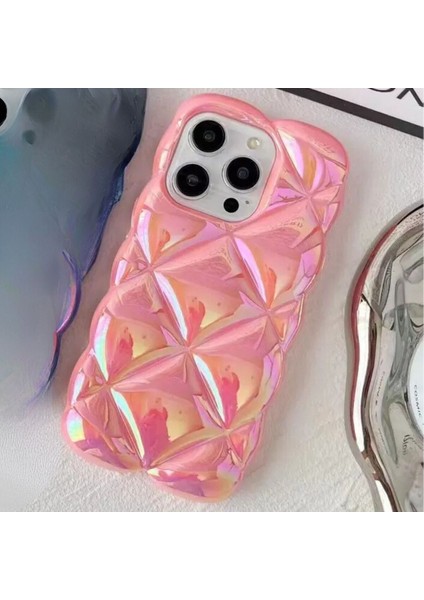 iPhone 14 Pro Max Uyumlu Kabartma Desenli 3D Darbe Emici Ultra Sağlam Pufy Kılıf Pembe