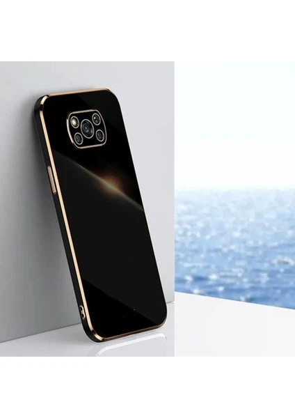 Vip Case Xiaomi Poco X3 ve X3 Pro Uyumlu Gold Kenarlı Parlak Kamera Korumalı Yumuşak Silikon Bark Kılıf