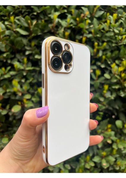 Vip Case Iphone 13 Pro Max Gold Kenarlı Parlak Kamera Korumalı Yumuşak Silikon Bark Kılıf