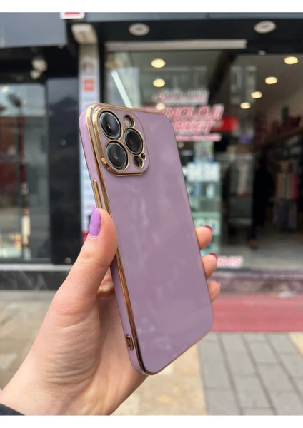 Vip Case Iphone 13 Pro Max Gold Kenarlı Parlak Kamera Korumalı Yumuşak Silikon Bark Kılıf