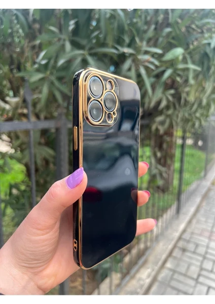 Vip Case Iphone 13 Pro Max Gold Kenarlı Parlak Kamera Korumalı Yumuşak Silikon Bark Kılıf