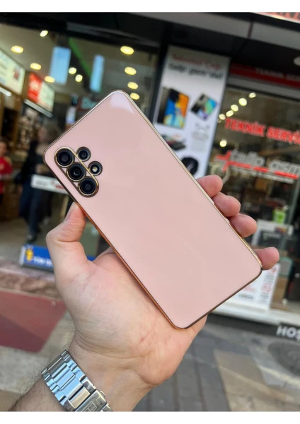 Vip Case Samsung A23 Gold Kenarlı Parlak Kamera Korumalı Yumuşak Silikon Bark Kılıf