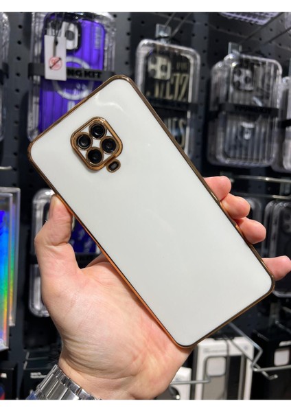 Xiaomi Redmi Note 9 Pro ve 9s Uyumlu Gold Kenarlı Parlak Kamera Korumalı Yumuşak Silikon Bark Kılıf