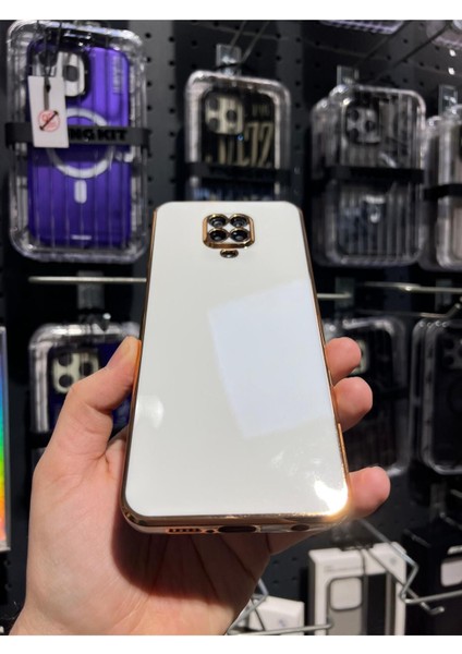 Xiaomi Redmi Note 9 Pro ve 9s Uyumlu Gold Kenarlı Parlak Kamera Korumalı Yumuşak Silikon Bark Kılıf