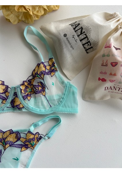 Dantel Blue & Purple Bralet Takımı