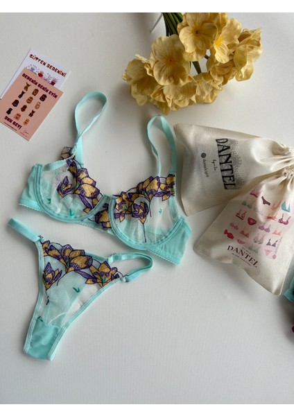 Dantel Blue & Purple Bralet Takımı