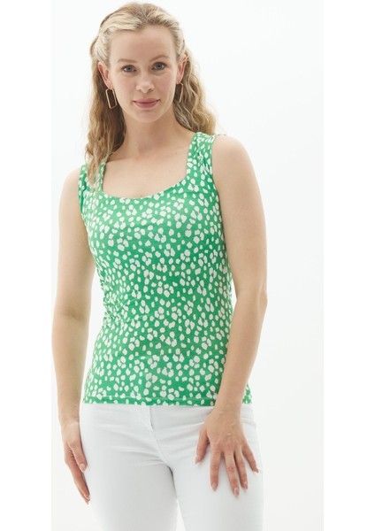 Kalp Yaka Puantiye Desen Kolsuz Penye Bluz