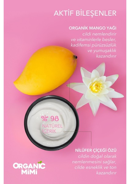 Organic Mimi Vücut Nemlendiricisi Mango Ve Nilüfer Çiçeği Hafif Vücut Bakım Kremi 200 ml Body Conditioner