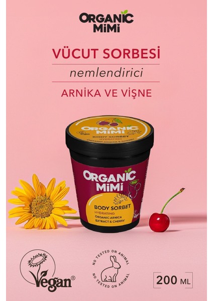 ORGANİC MİMİ Vücut Nemlendiricisi, Hafif Vücut Kremi Arnika Vişne, 200 ml/ Body Sorbet