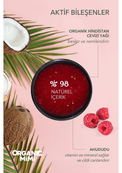 Nemlendirici Vücut Peelingi Hassas Ciltler %98 Doğal, Hindistan Cevizi Ahududu, 250 G Body Scrub